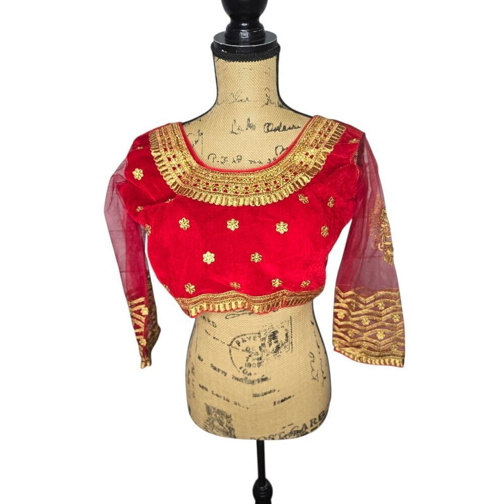 Red Cropped Handmade Bollywood India Top